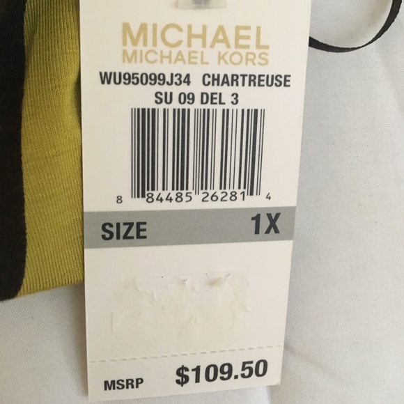 Michael Kors- NWT Woman's Sleeveless-Top- Scoop Beaded Neck,Brown & Chartreuse - Picture 7 of 9